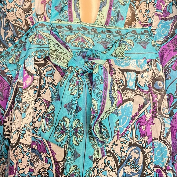 Vibrant Blue Turquoise and Purple Sheer Women's Swim Cover-Up Fits M/L - Picture 4 of 16